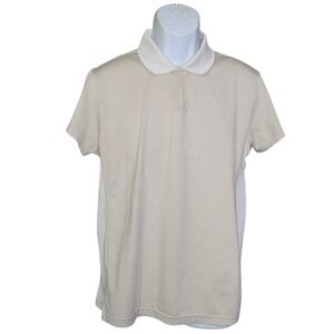 Adidas Womens Polo Shirt XL Cream Gold Striped Climacool Golf Tennis‎ Sport